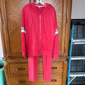 Victoria's Secret pinkish Red Hooded Zip sweatsuit Set L hoodie and Small pants